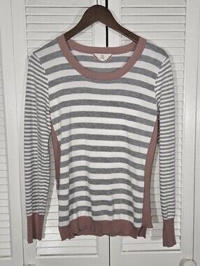 Pink Rose Lightweight Knit Scoop Neck Gray White Dusty Pink Long Sleeve Top XL